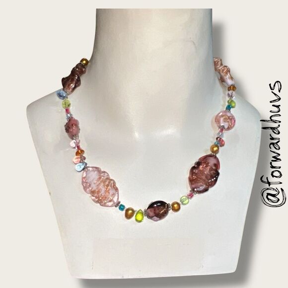 Premier Designs Multicolor Glass Bead Necklace – Lampwork Style - Picture 1 of 9